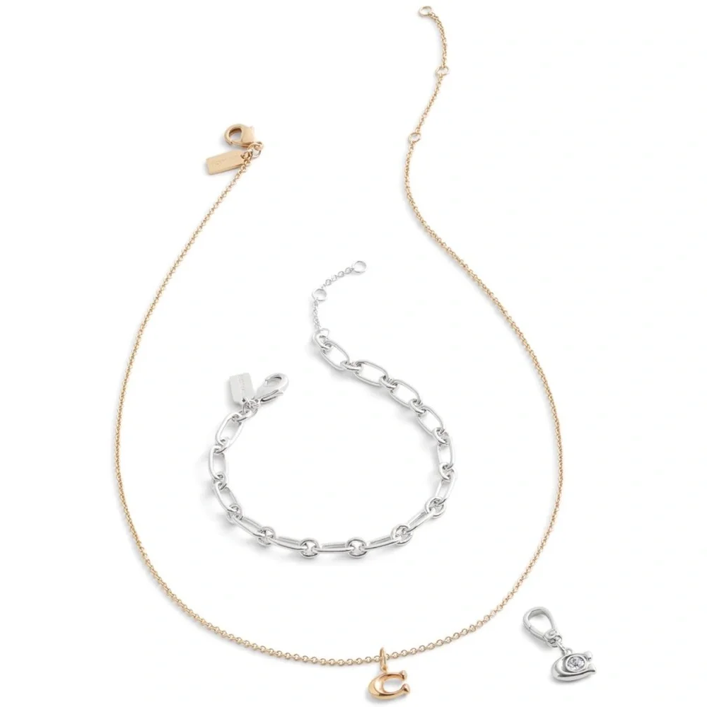 New Coach Silver Keychain / Jewelry Charm with Crystal Detail